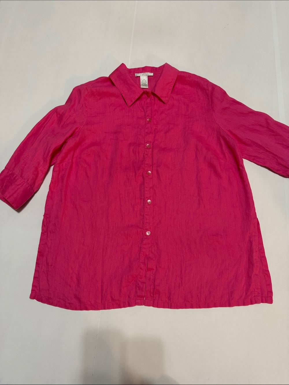 Sarah Spencer Fuchsia Button-Front Collared Shirt 100% Linen 1X